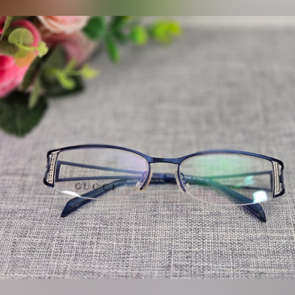 Vintage‎ GUCCI/N/S GG1858 Italy Blue Metal Half Rim Eyeglasses Frame 53-18-135